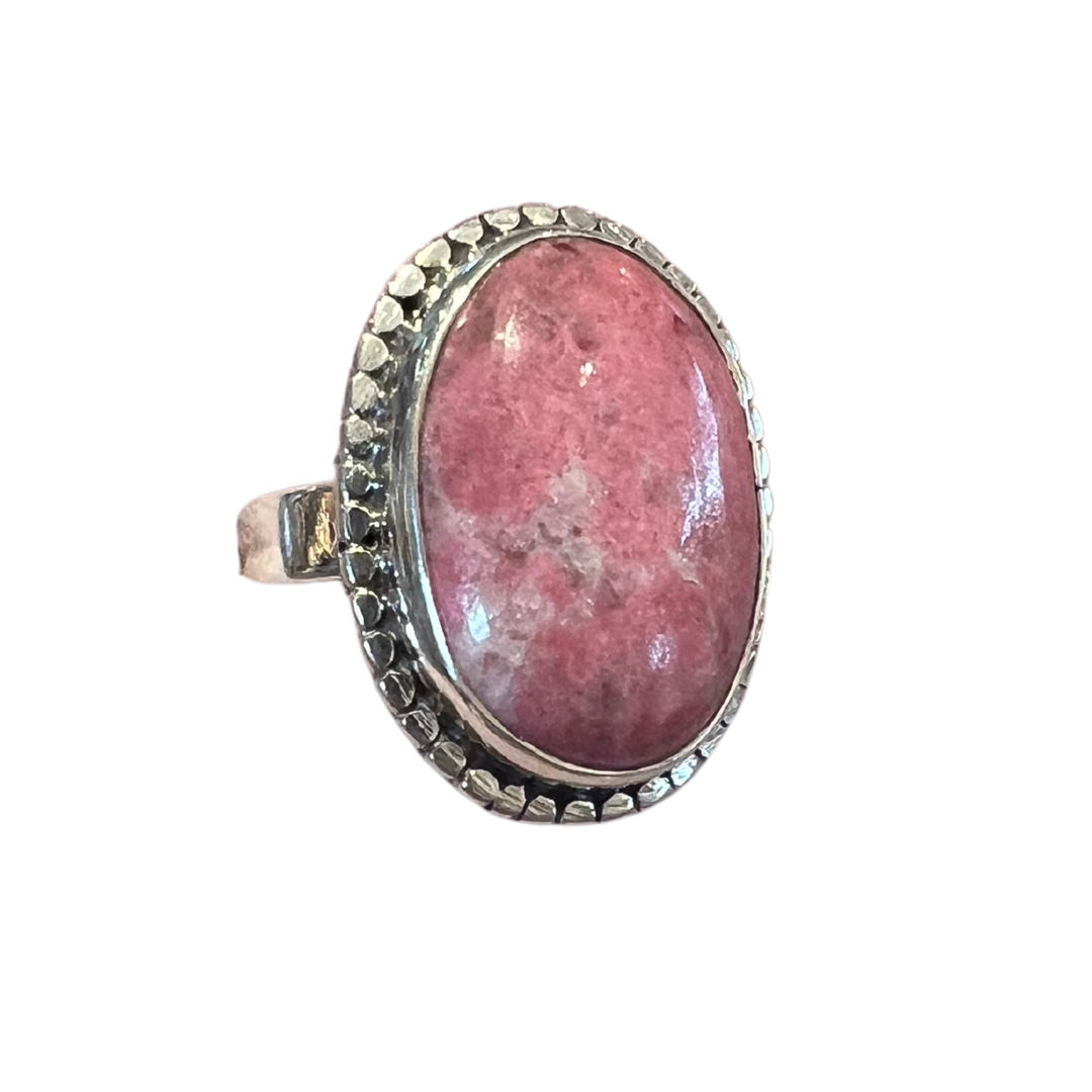 Oval Thulite 925 Sterling Silver Ring - Size 8