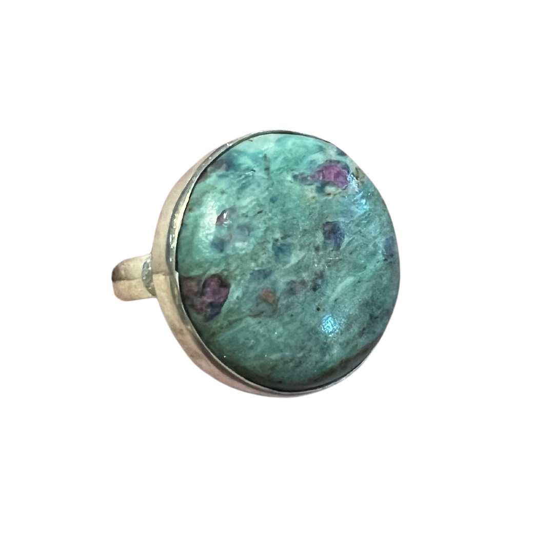 Circle Ruby Ziosite 925 Sterling Silver Ring - Size 9