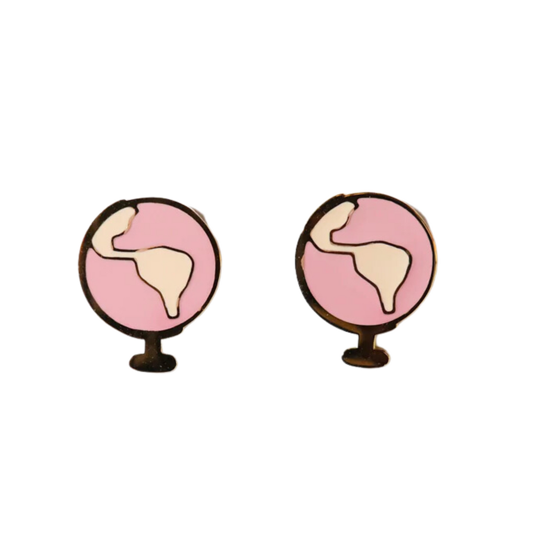 Pink globe stud earrings