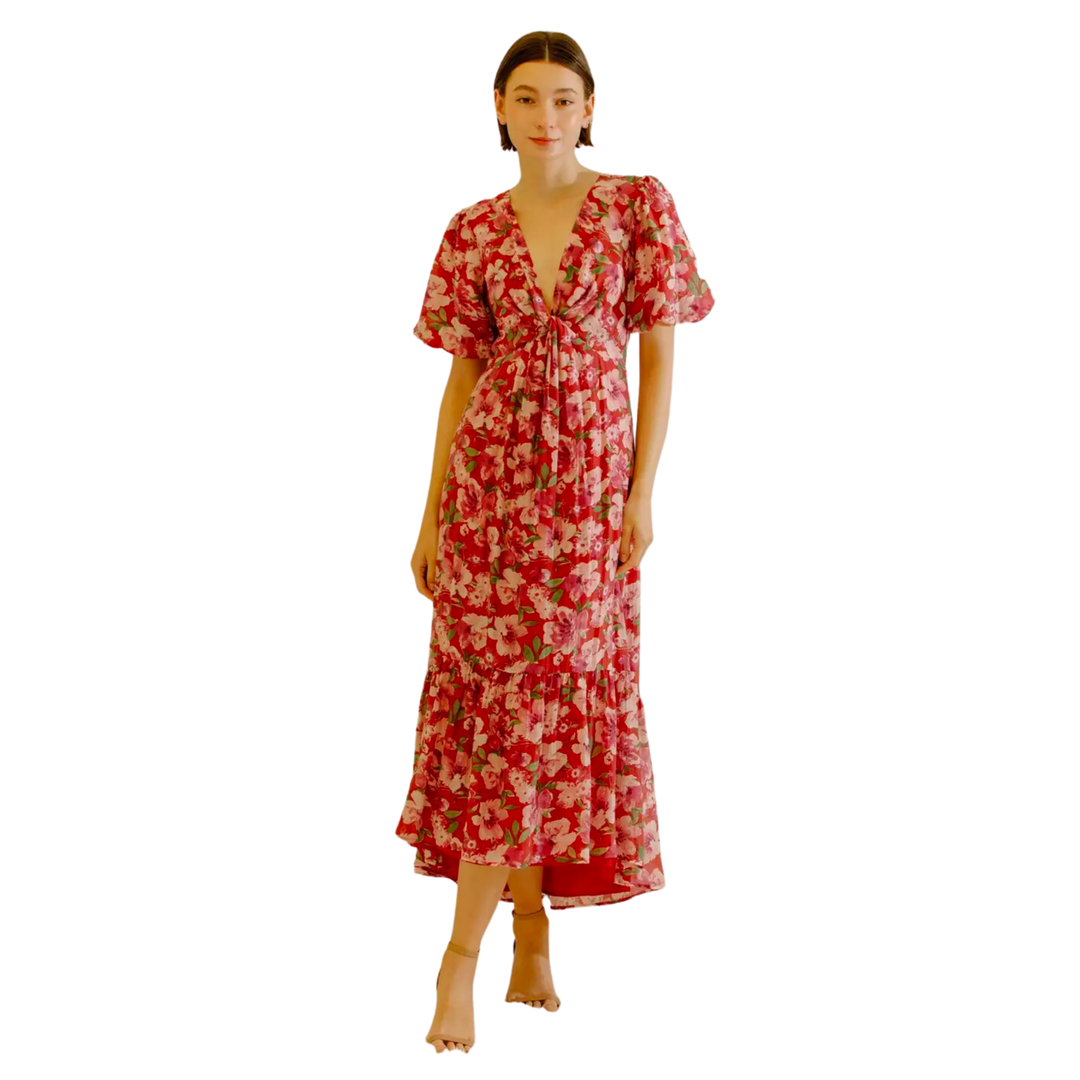 Large Floral Wrapped Bust Midi Dress