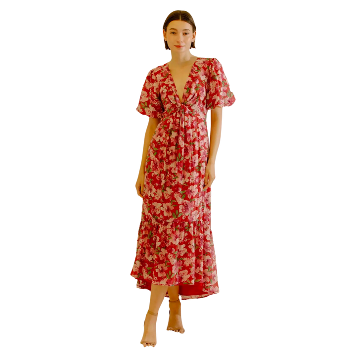 Large Floral Wrapped Bust Midi Dress