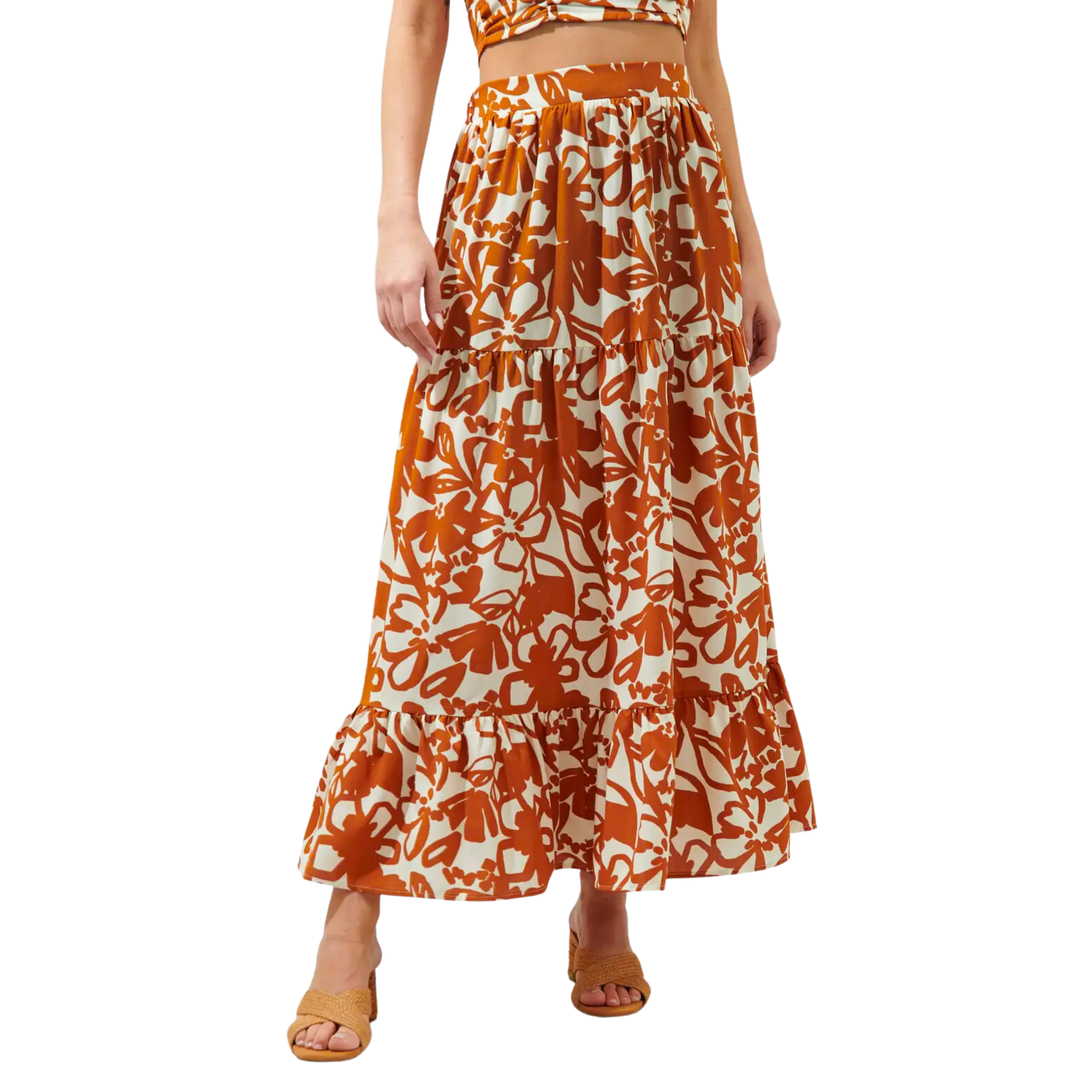 Marida Caramel Floral Yaelle Flowy Maxi Skirt