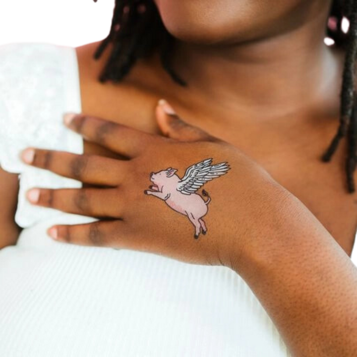 Flying Pig Tattoo Pair
