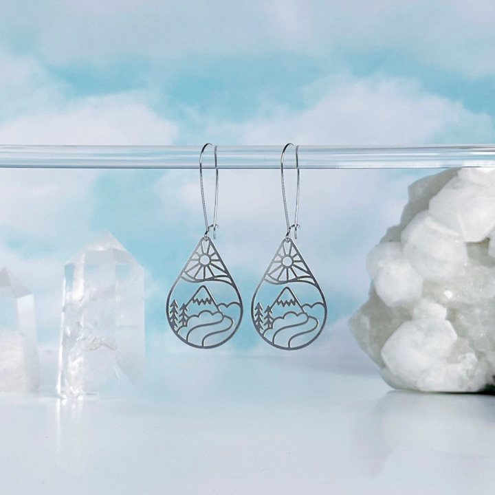 Moon Ocean & Sun Mountain Silver Earrings