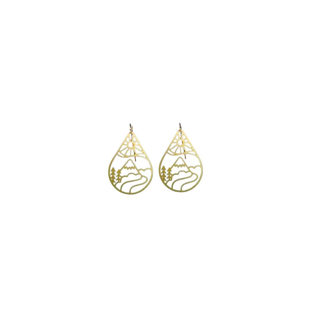 Moon Ocean & Sun Mountain Gold Earrings