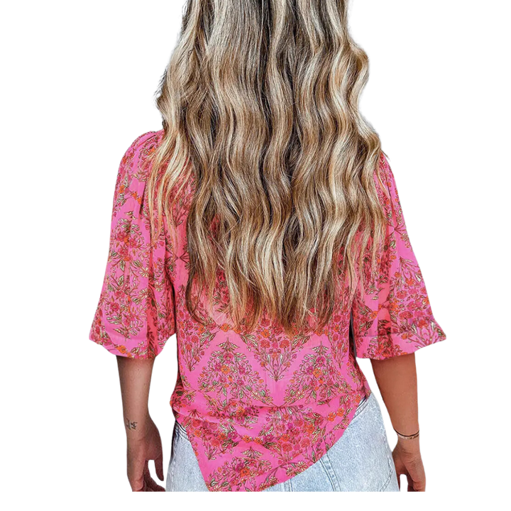 Multicolor Floral Print Short Sleeve Loose Blouse