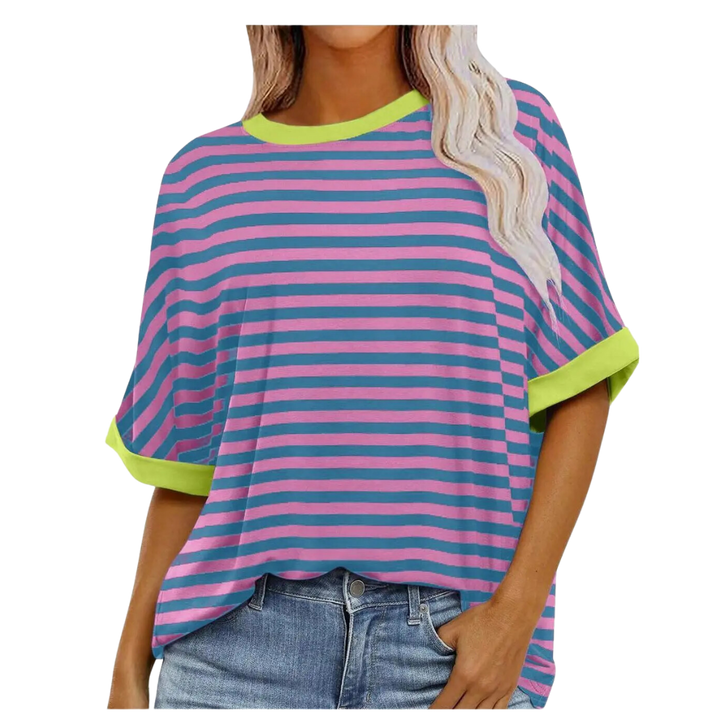 Summer Casual Striped Color Block Print T-Shirt