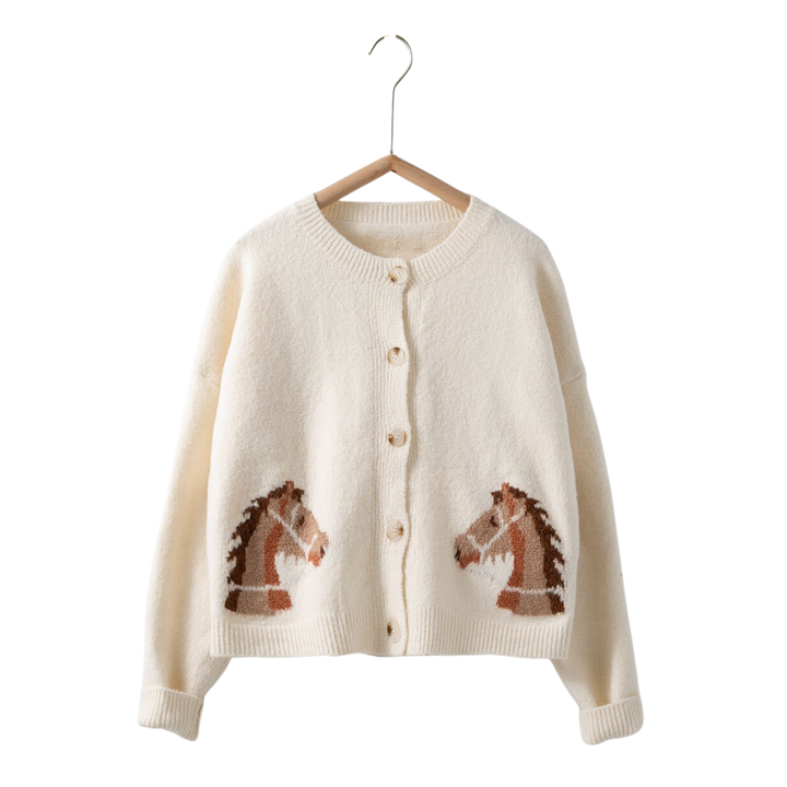 Western Horse Button Front Cropped Cardigan