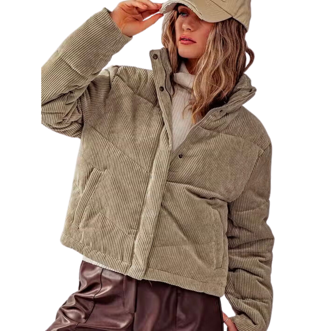 High Neck Corduroy Puffer Jacket