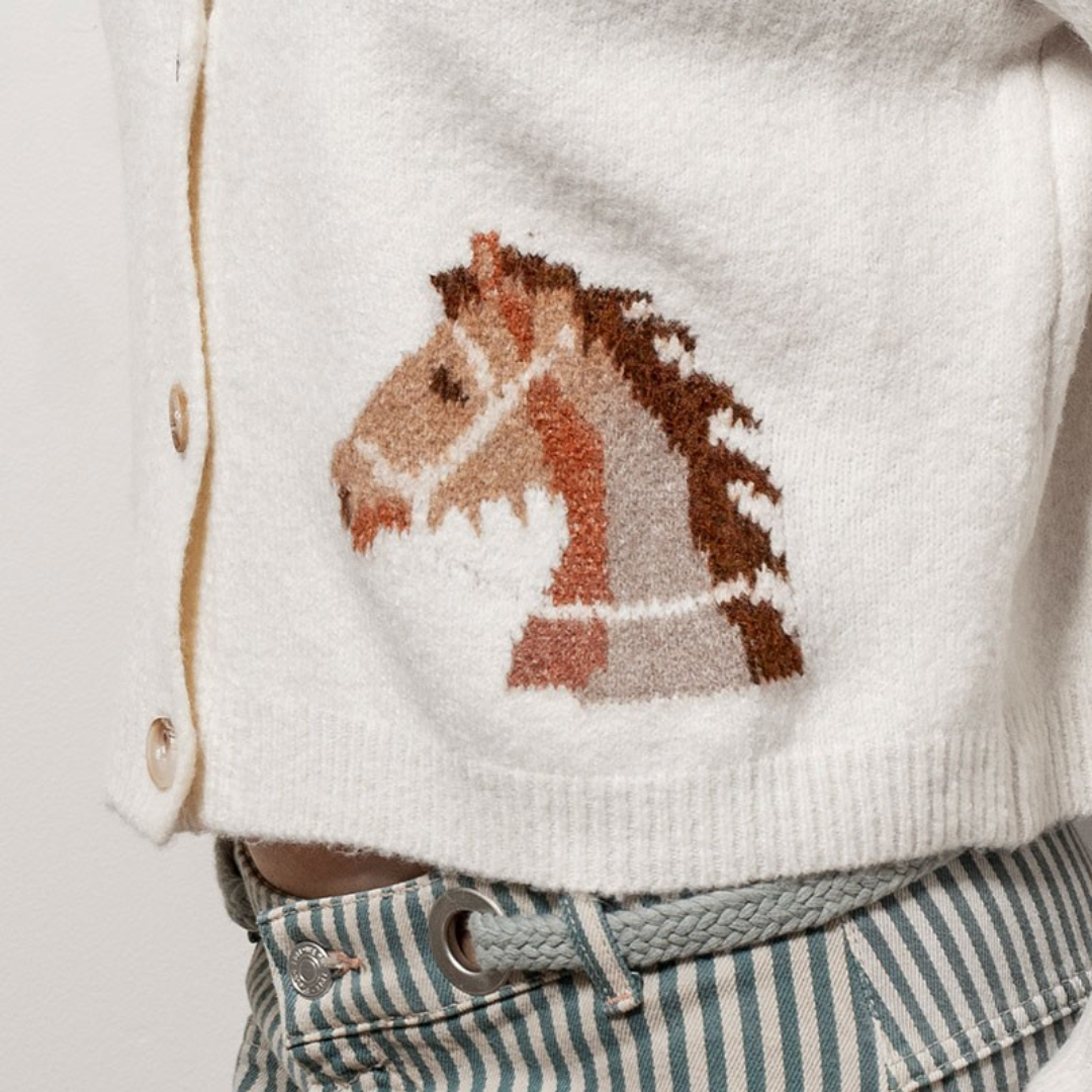 Western Horse Button Front Cropped Cardigan