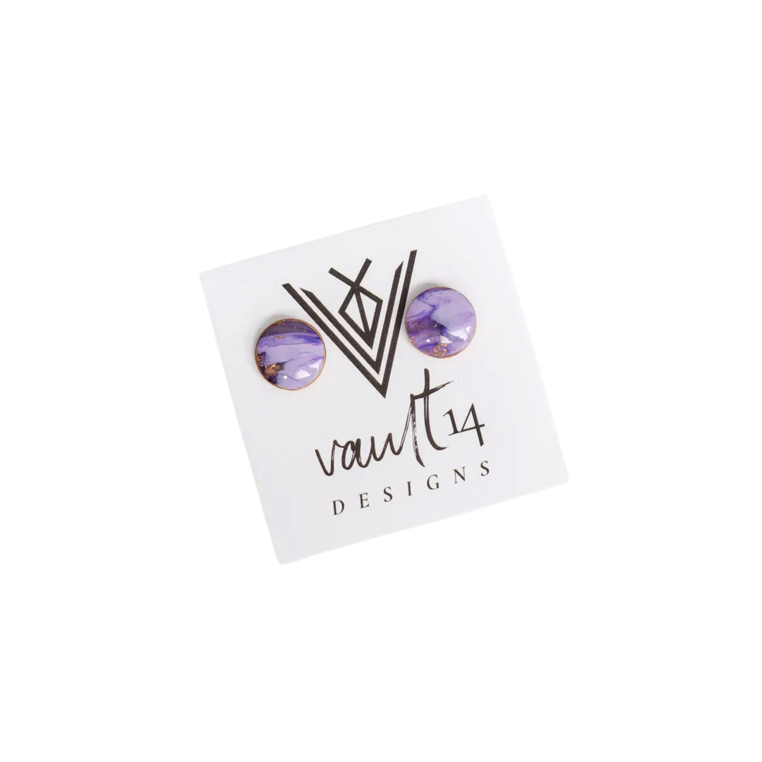 Faux Amethyst Circle Stud Earrings