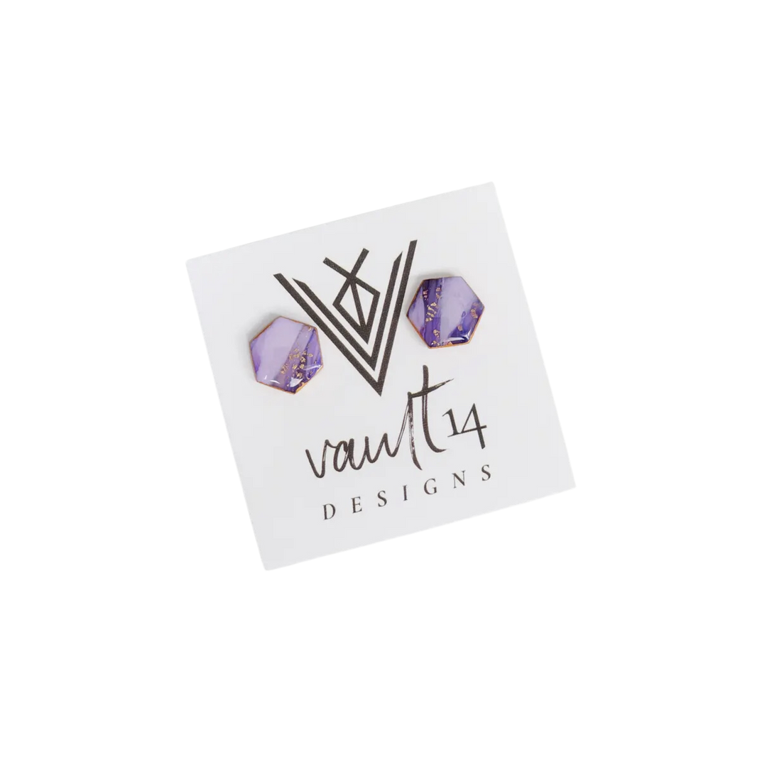 Faux Amethyst Hexagon Stud Earrings