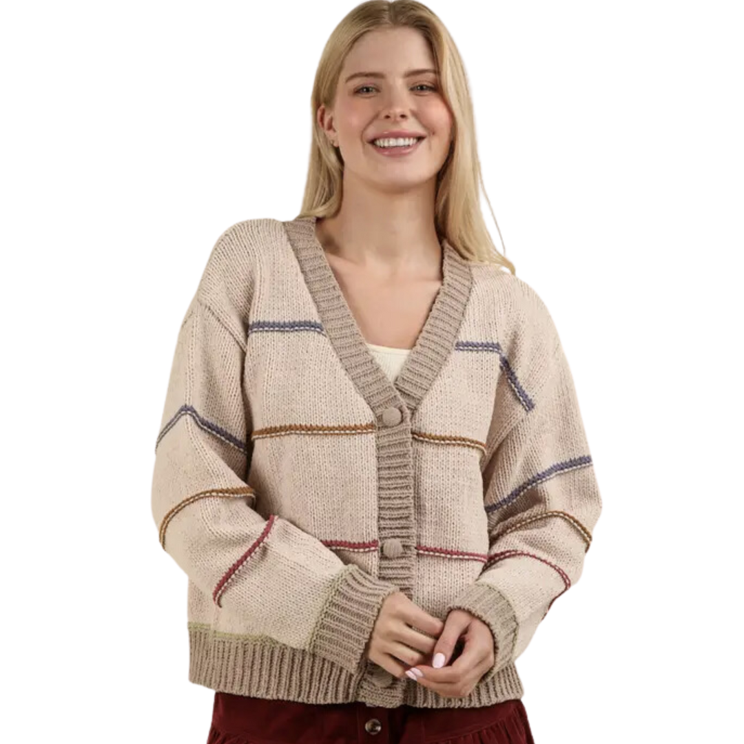 Melow Color Stripe Button Down Sweater Cardigan