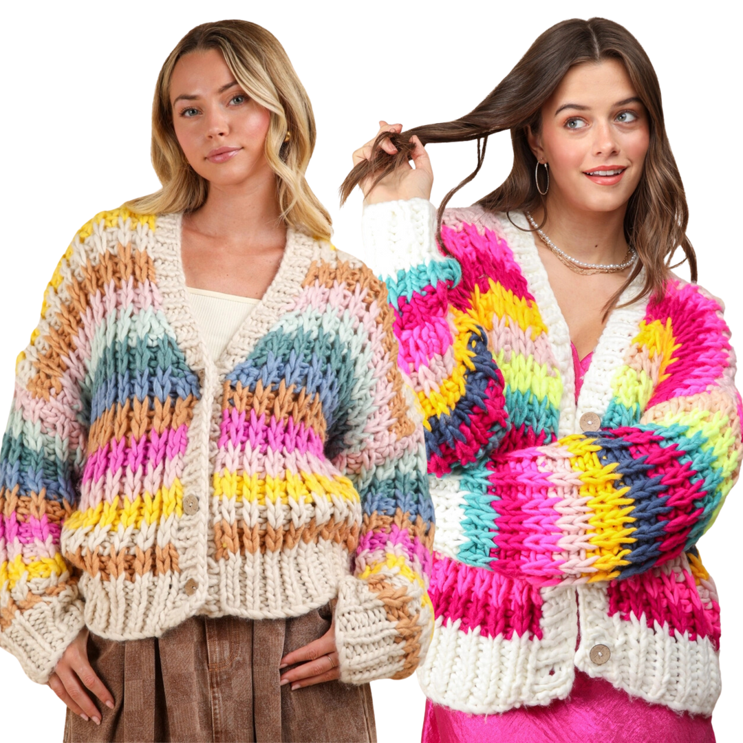 Handmade Multi Color Block Chunky Knit Sweater