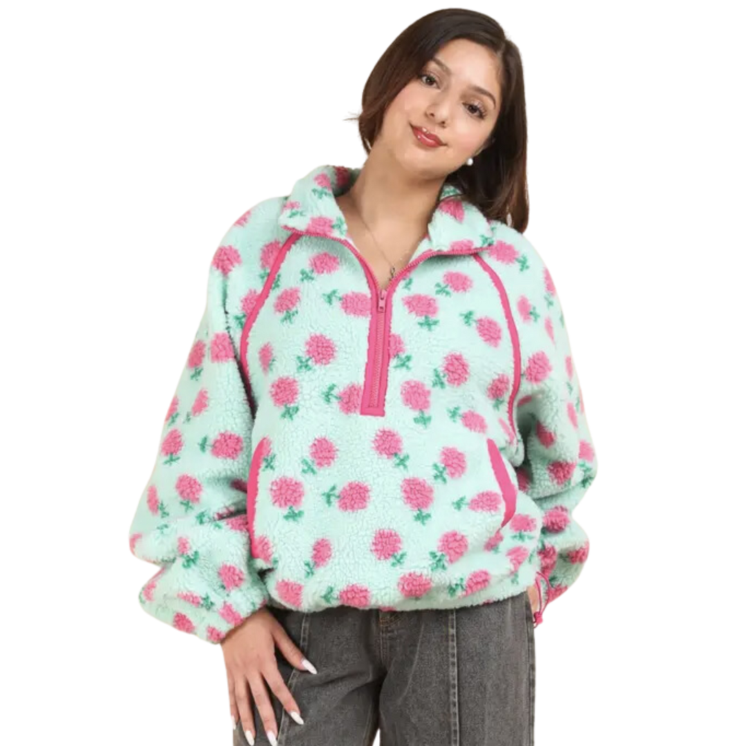 Oversized Printed Fleece Jacket