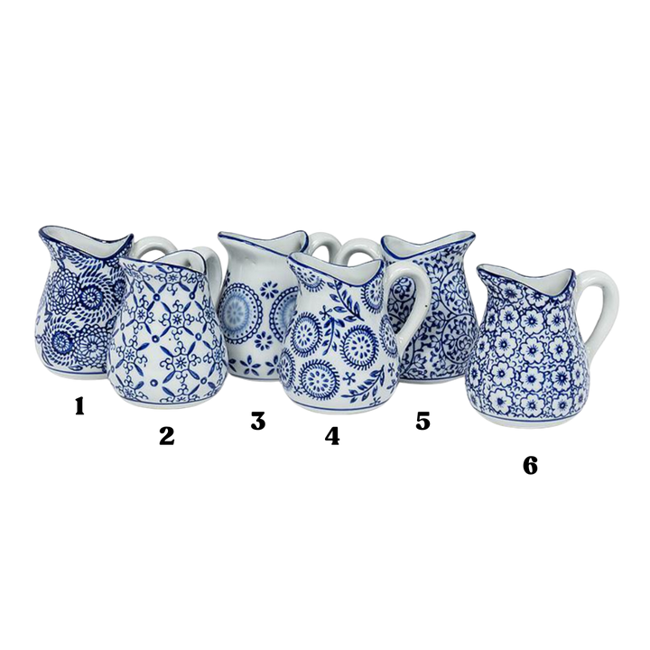 Blue and White Handled Pitcher