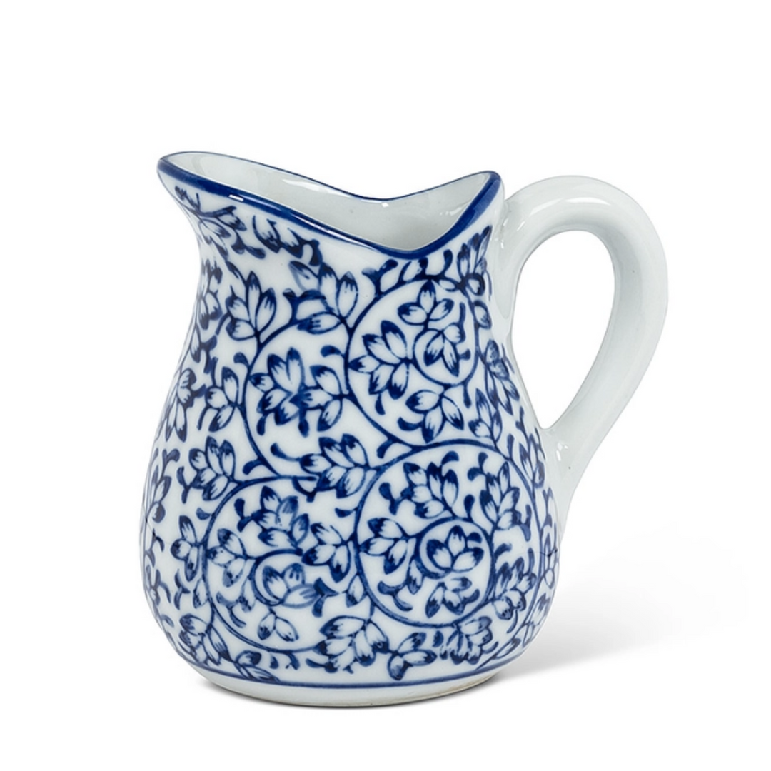 Blue and White Handled Pitcher