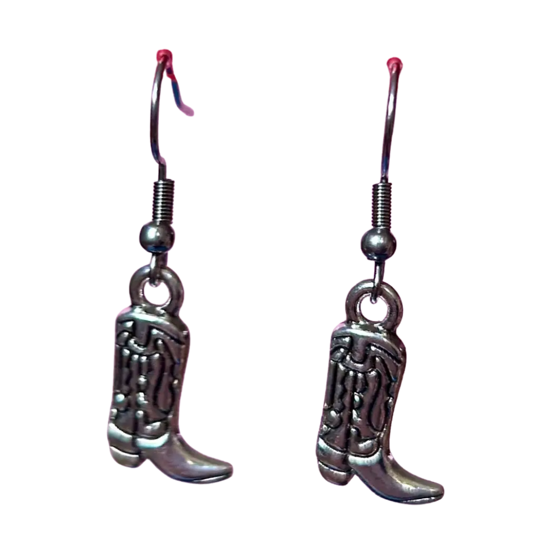 Silver Cowboy Boot Earrings