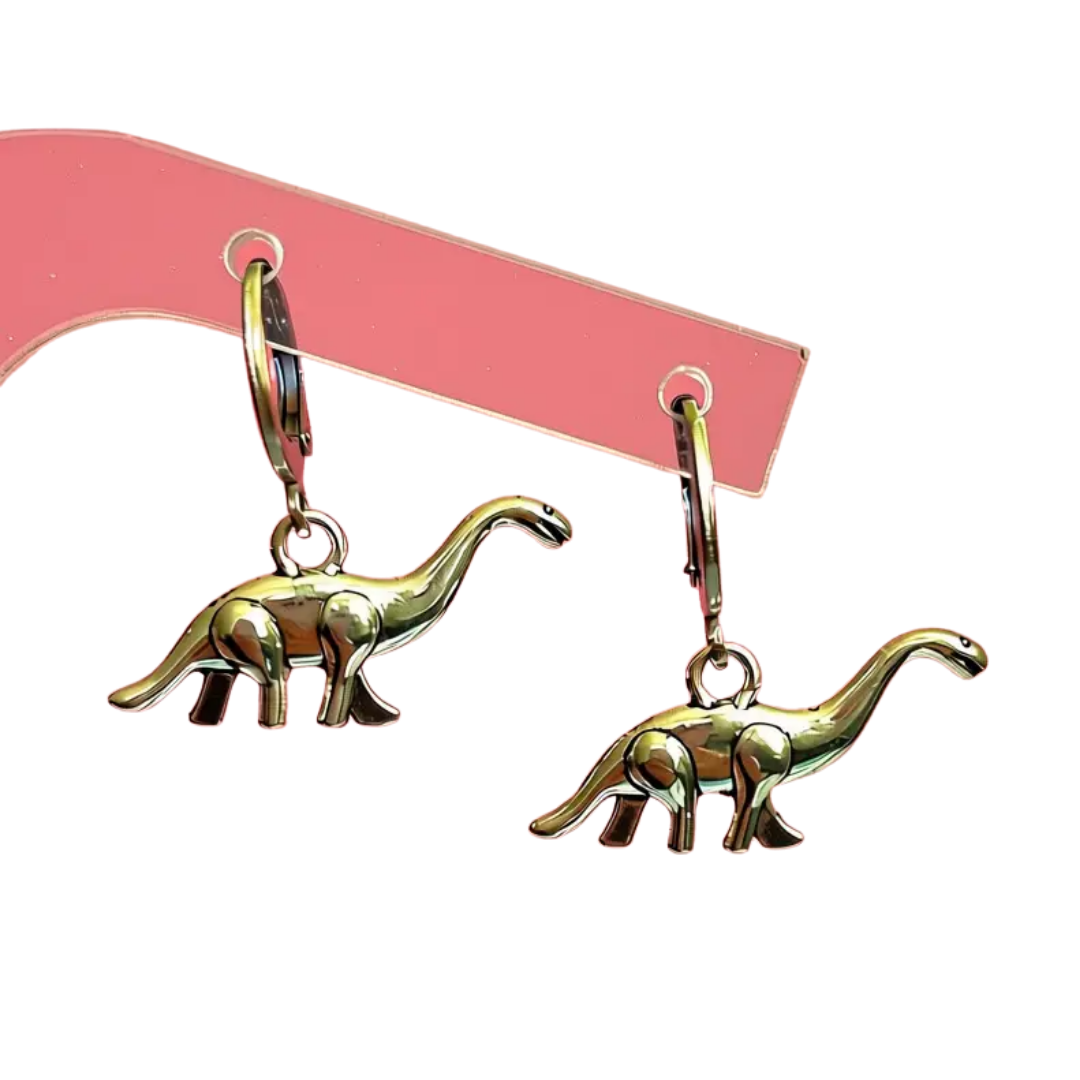 Silver Brachiosaurus Hoop Earrings