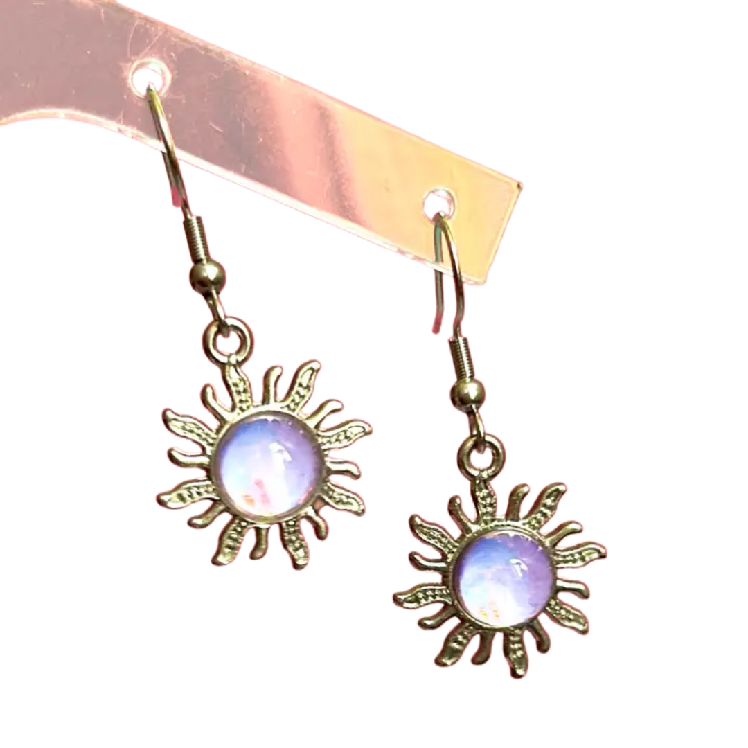 Silver 90's Sun with Gem Earrings