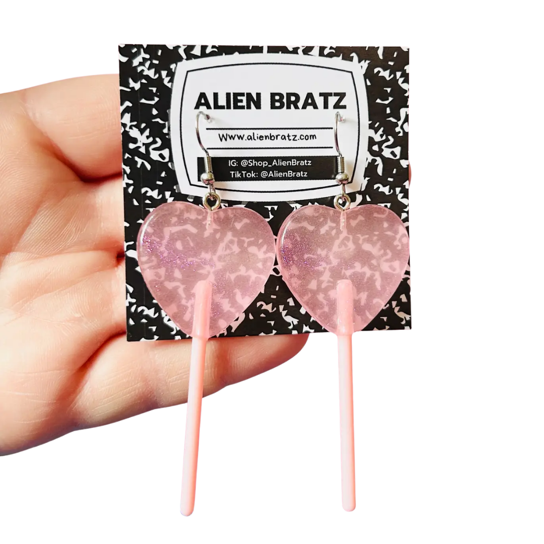 Pink Heart Lollipop Earrings