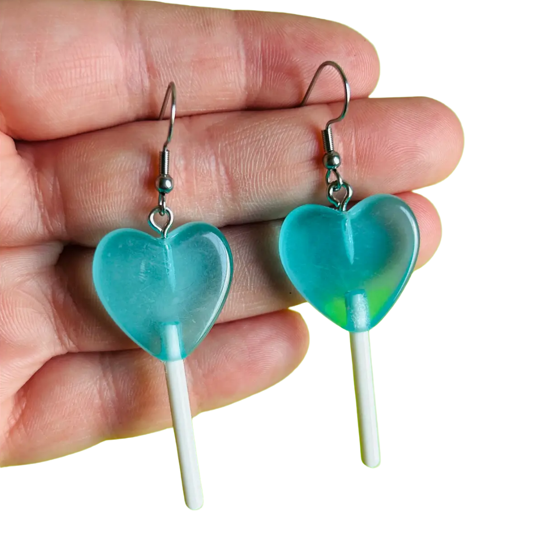 Pastel Glittery Heart Lollipop Earrings