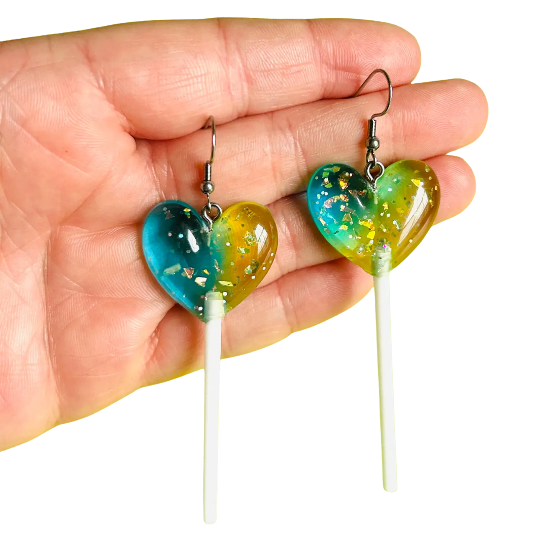 Ombre Sparkly Heart Lollipop Earrings