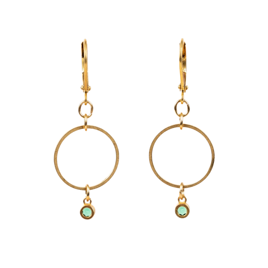 Green Bezel Drop Earrings