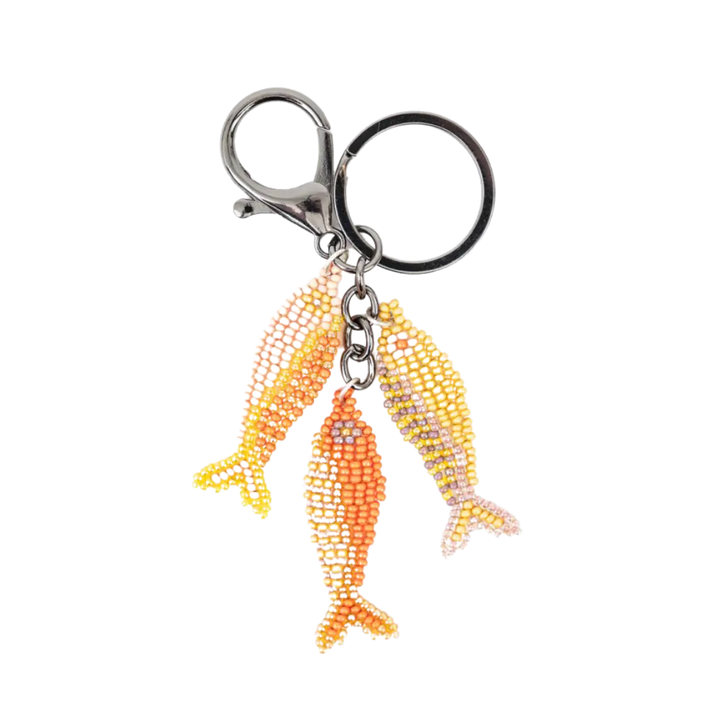 Three Fish Beaded Keychain