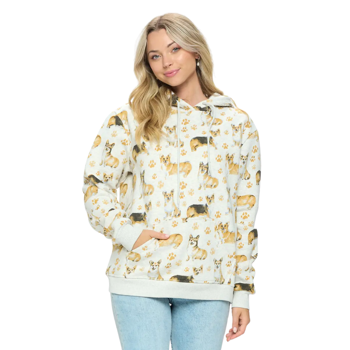Dog and Paws Print Hoodie with Pockets