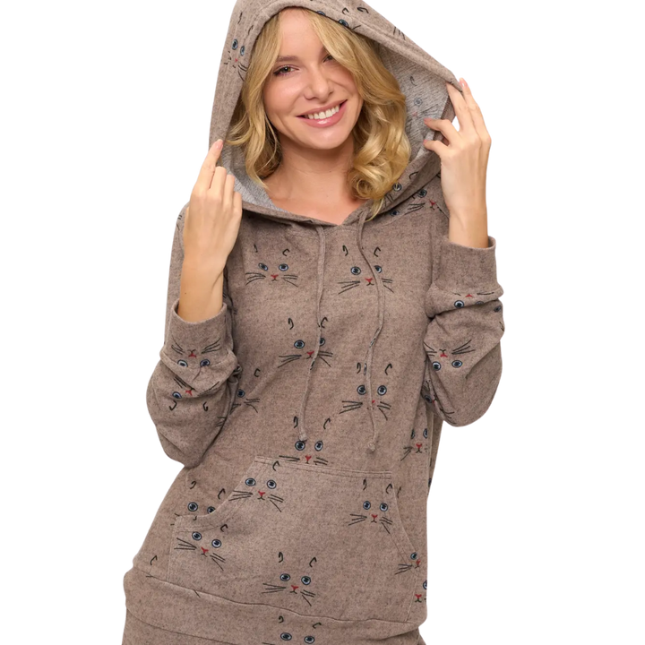 Cat Whiskers Print Tunic Hoodie