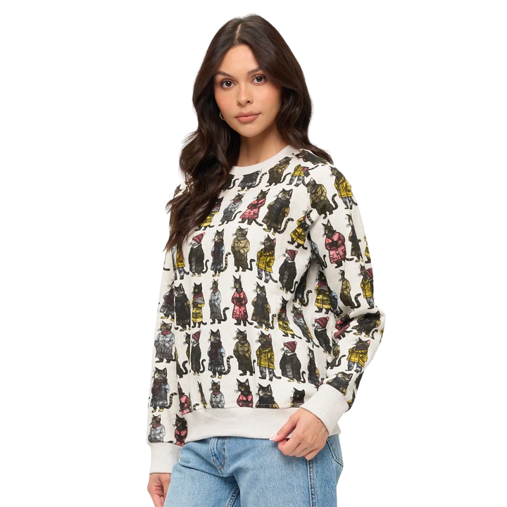 Cozy Cats Print Sweatshirt