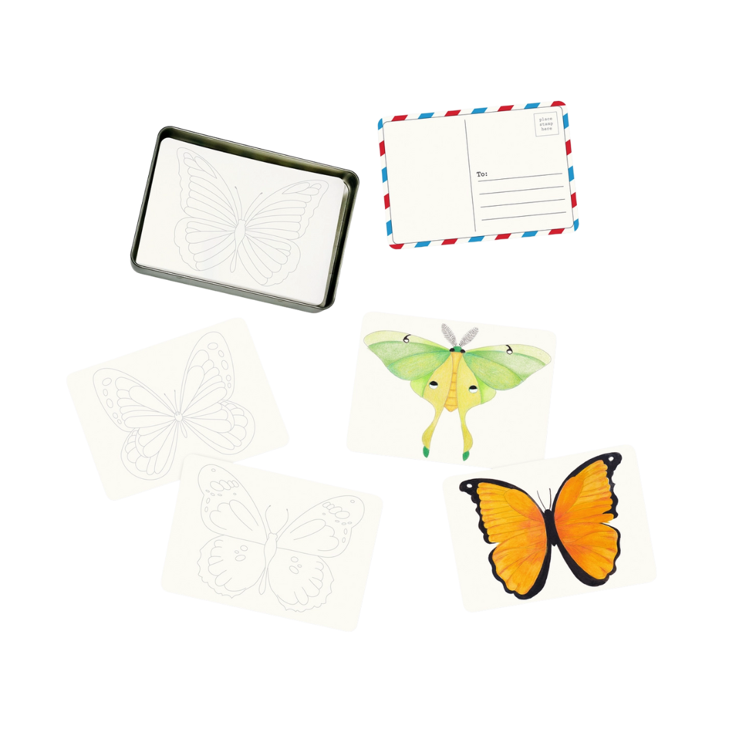 Coloring Postcards – 6 Butterfly &amp; Moth Designs (30 Cards)