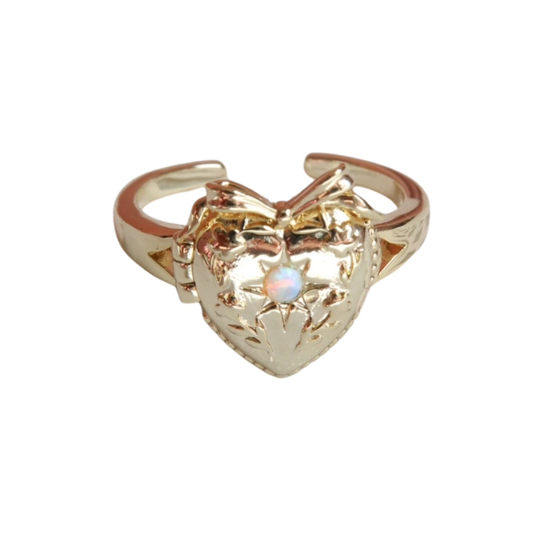 Adjustable Forget Me Not Heart Locket Ring