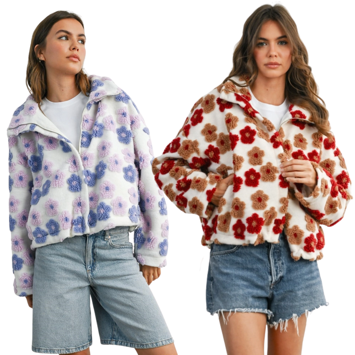 Collard Floral Zip-Front Jacket