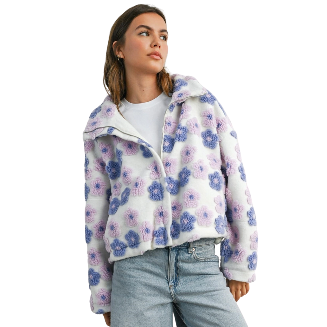 Collard Floral Zip-Front Jacket