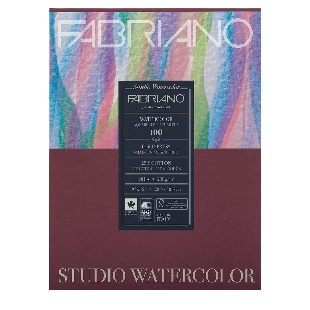 Fabriano Studio Watercolor Pad Cold Press - 9" x 12" (90lb. / 200gsm)