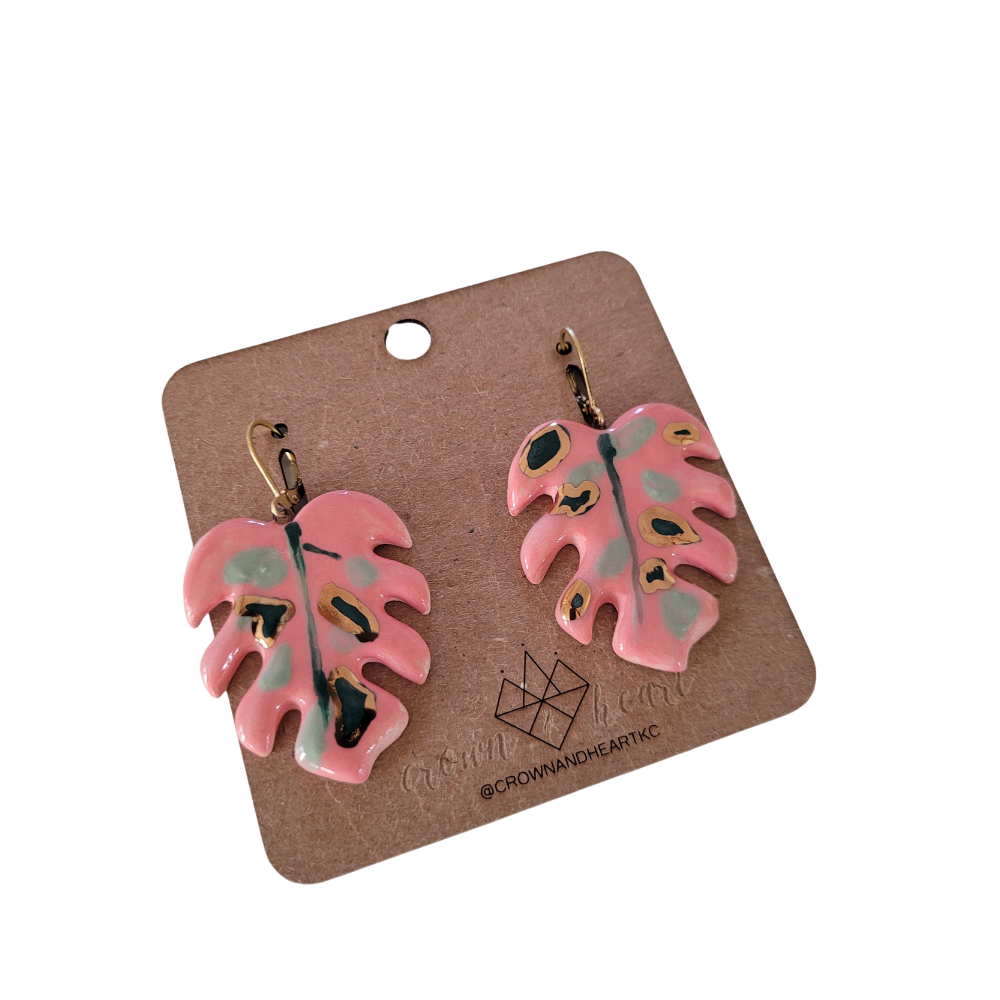 Tropical Leaf Earrings Pink