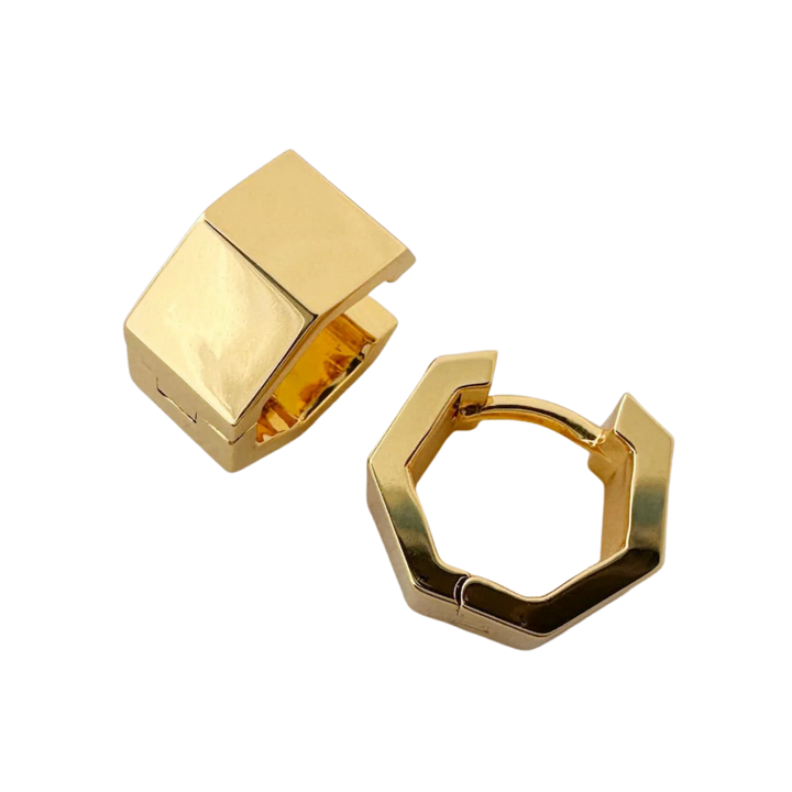 Hexagon Huggie Hoops