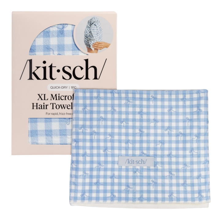 Xl Hair Towel Wrap - Gingham Blue