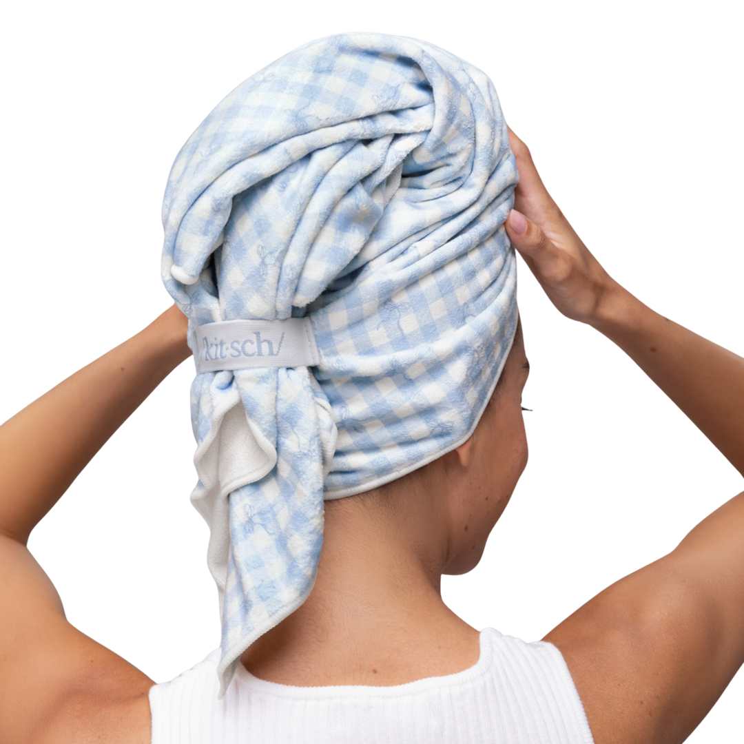 Xl Hair Towel Wrap - Gingham Blue