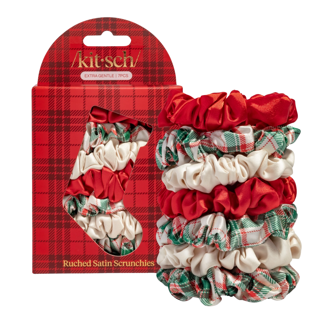 Holiday Ruched Satin Scrunchies 7pc Set