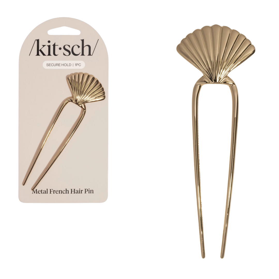 Metal Clam Shell French Hair Pin - Gold