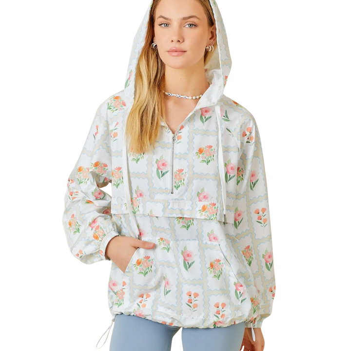 Floral Print Hoodie Windbreaker