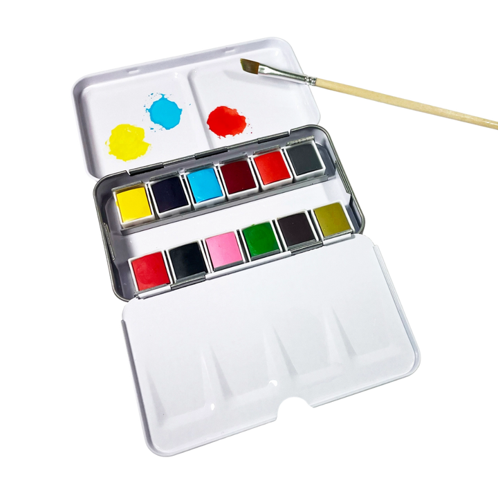Watercolor Set - Travel-Friendly Metal Palette - 12 Colors