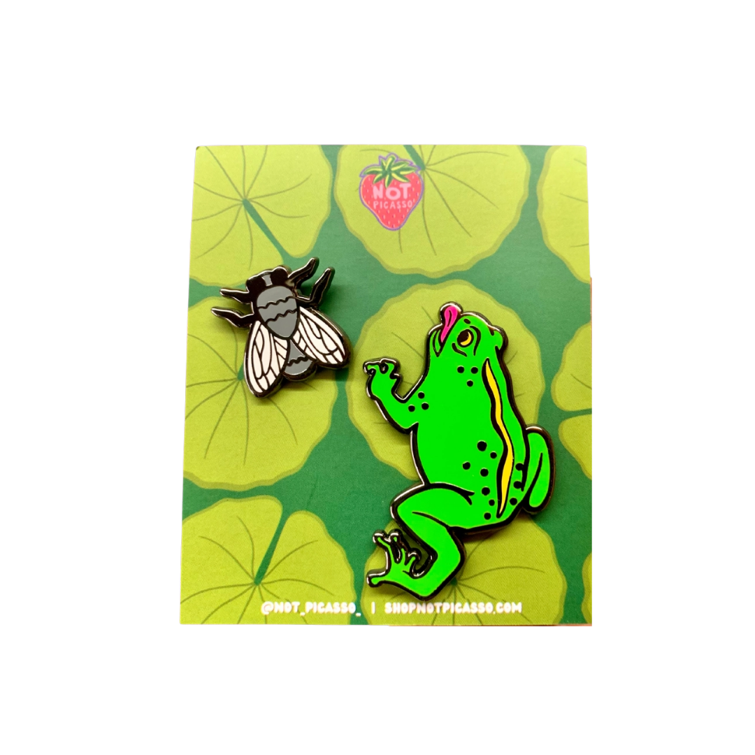 Frog and Fly Enamel Pin Set