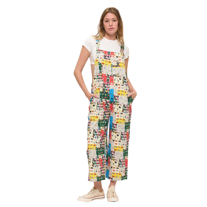 Retro Cat Faces Pop Art Overalls