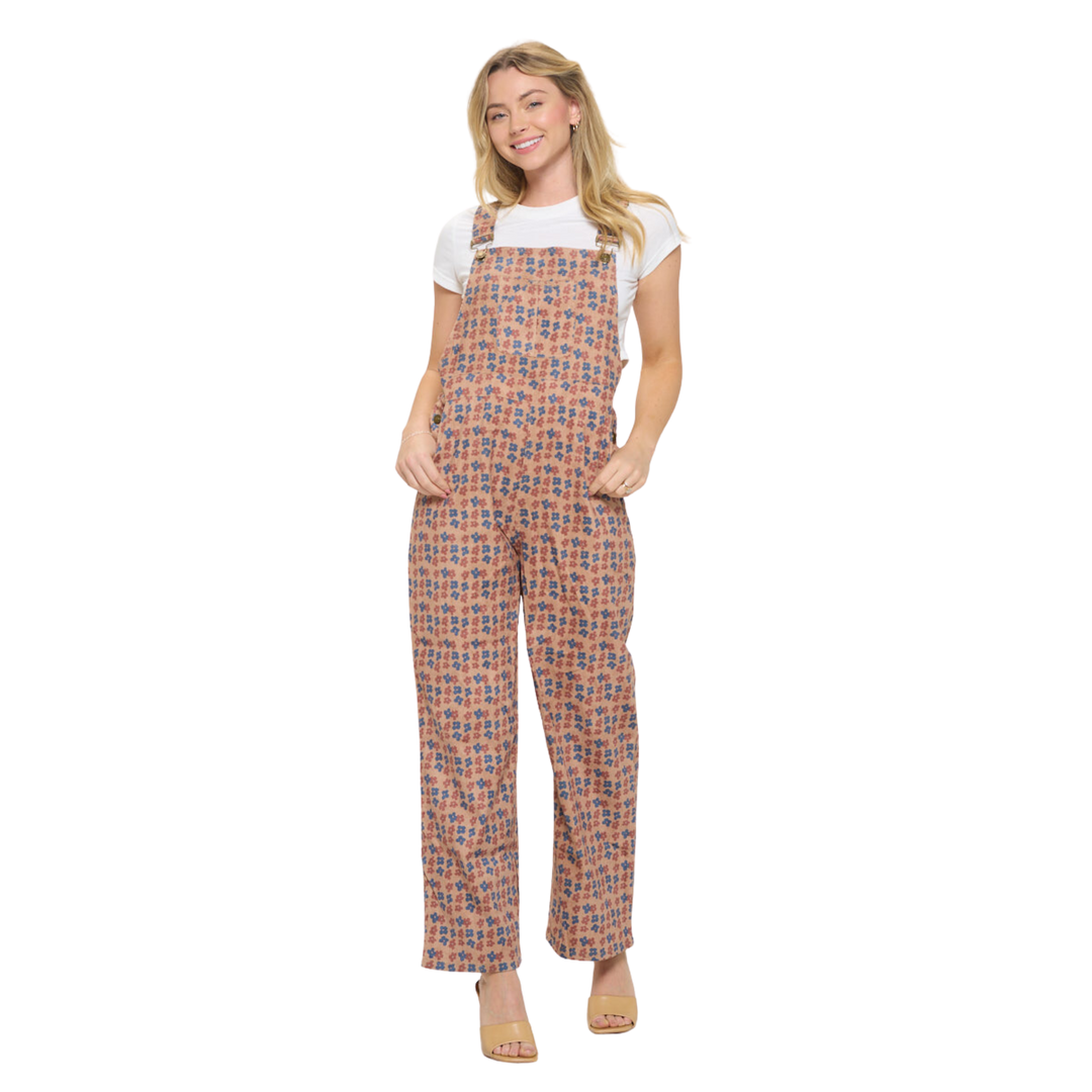 Floral Print Corduroy Overall Brown