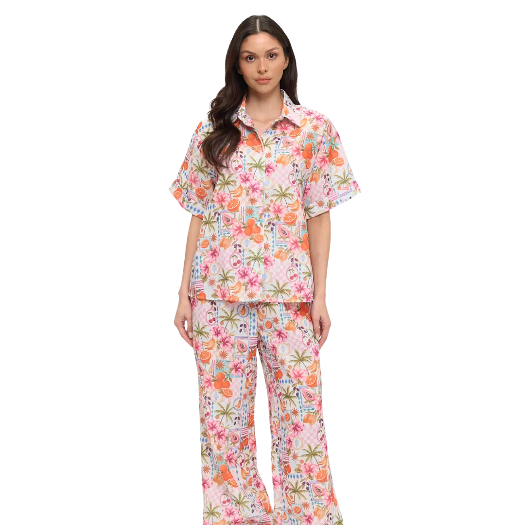 Tropical Fruits and Florals Button-Down Shirt