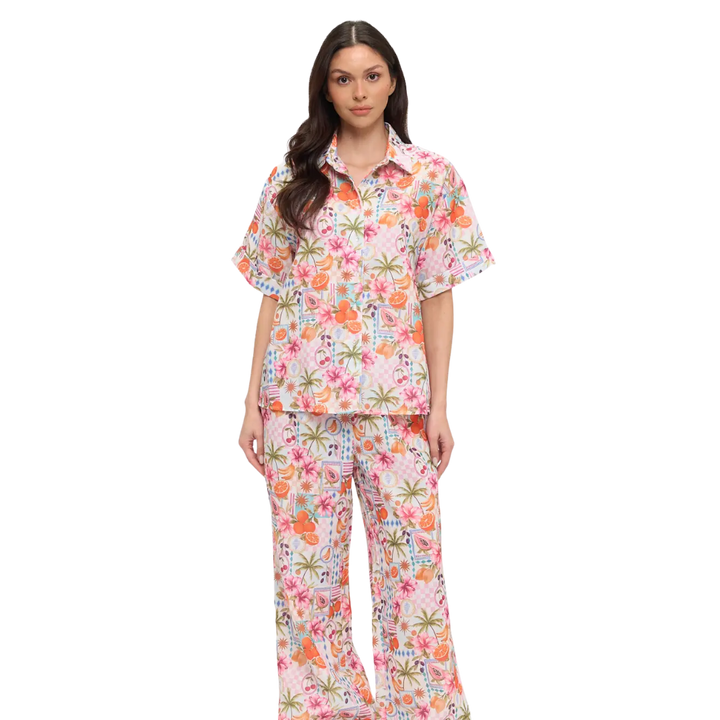 Tropical Fruits and Florals Button-Down Shirt